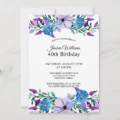 ロマンチックフェミニンな混合フローラ40歳の誕生日 招待状 (正面)