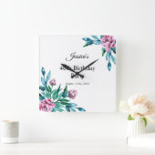 ロマンチックフェミニンフローラ40歳の誕生日 スクエア壁時計 (ホーム)