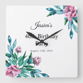 ロマンチックフェミニンフローラ40歳の誕生日 スクエア壁時計