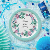 ロマンチックフェミニンフローラ40歳の誕生日 ペーパープレート (パーティー)