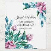 ロマンチックフェミニンフローラ40歳の誕生日 ワインラベル (シングルラベル)