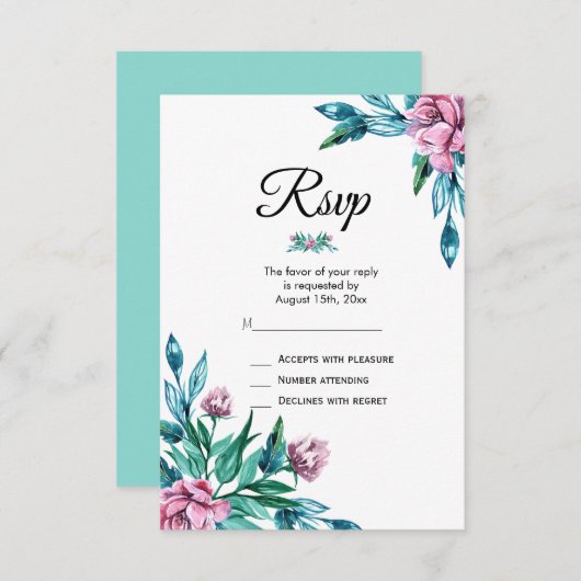 ロマンチックフェミニンフローラ40歳の誕生日 出欠カード (正面/裏面)