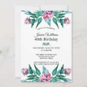 ロマンチックフェミニンフローラ40歳の誕生日 招待状 (正面)