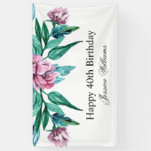 ロマンチックフェミニンフローラ40歳の誕生日 横断幕 (縦)
