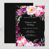 ロマンチックフォーラル誕生日招待状 招待状 (正面/裏面)