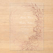 ロマンチックフラワーローズ金ゴールド結婚リース アクリル招待状 (正面)