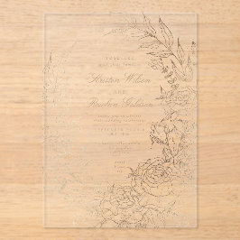 ロマンチックフラワー金ゴールド結婚リース アクリル招待状