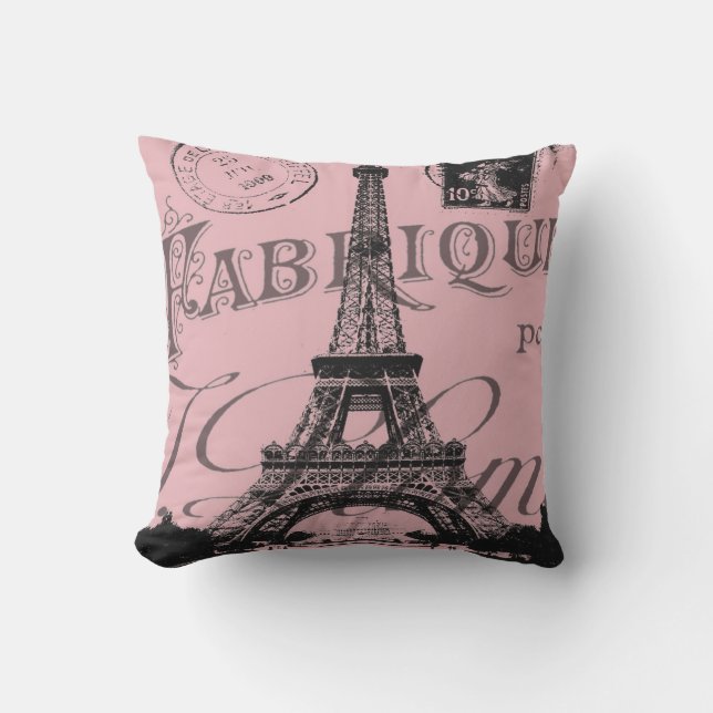 ロマンチックフランスのなピンクのヴィンテージパリスエッフェル塔 アウトドアクッション (正面)