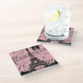 ロマンチックフランスのなピンクのヴィンテージパリスエッフェル塔 ガラスコースター (アングル)