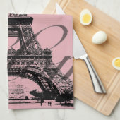 ロマンチックフランスのなピンクのヴィンテージパリスエッフェル塔 キッチンタオル (四つ折り)