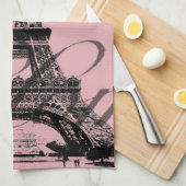 ロマンチックフランスのなピンクのヴィンテージパリスエッフェル塔 キッチンタオル (四つ折り)