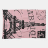 ロマンチックフランスのなピンクのヴィンテージパリスエッフェル塔 キッチンタオル (横)