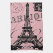 ロマンチックフランスのなピンクのヴィンテージパリスエッフェル塔 キッチンタオル (縦)