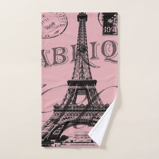 ロマンチックフランスのなピンクのヴィンテージパリスエッフェル塔 バスタオルセット (ハンドタオル)