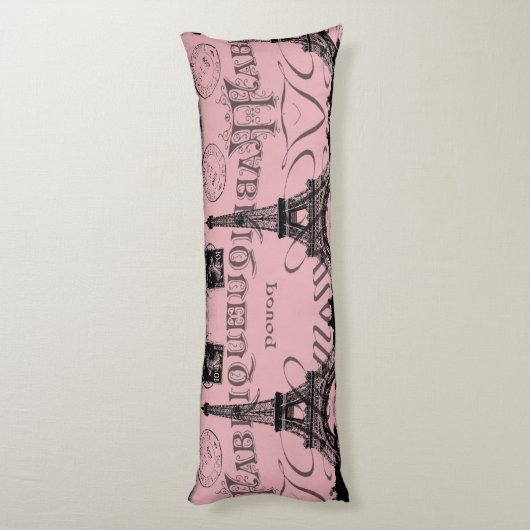 ロマンチックフランスのなピンクのヴィンテージパリスエッフェル塔 ボディピロー (裏面 (縦))