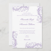 ロマンチックフランスのなフローラロココ結婚ラベンダーズ 招待状 (正面)