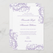 ロマンチックフランスのなフローラロココ結婚ラベンダーズ 招待状 (正面/裏面)