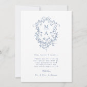 ロマンチックフランスのなブルーのフローラ結婚クレストの写真 サンキューカード (裏面)