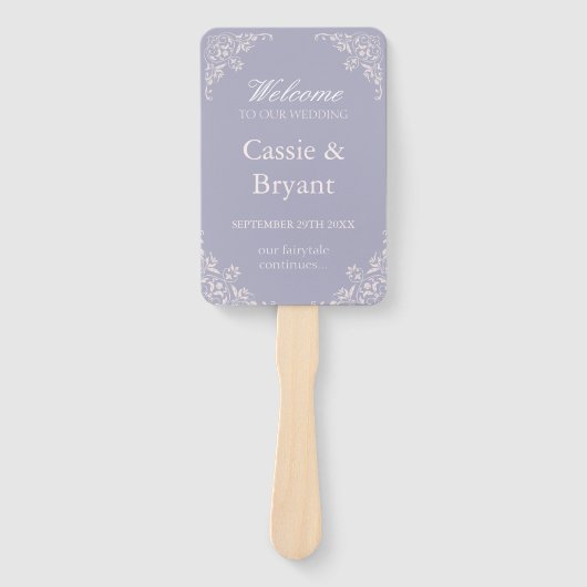 ロマンチックフランスのな薄紫ヴィンテージファン結婚式 プログラム ハンドファン (正面)