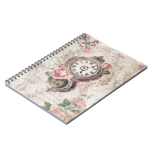 ロマンチックフランスのバラ、時計と映画コラージュ ノートブック (左側)