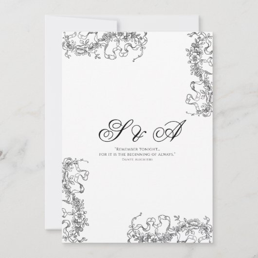 ロマンチックフランスのフローラロココ白黒結婚ズ 招待状 (裏面)