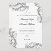 ロマンチックフランスのフローラロココ白黒結婚ズ 招待状 (正面/裏面)