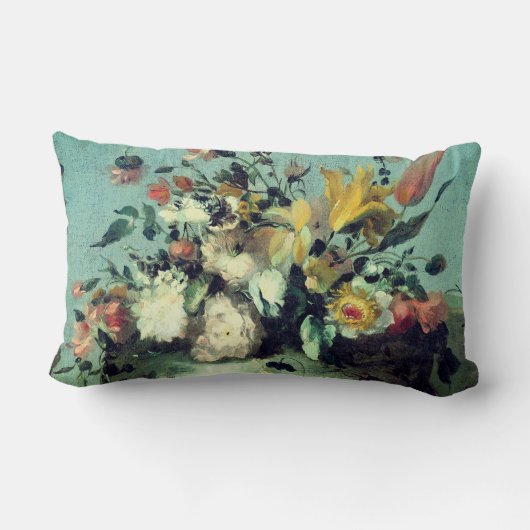 ロマンチックフランスの花模様オンティール(緑がかった色) ランバークッション (裏面)