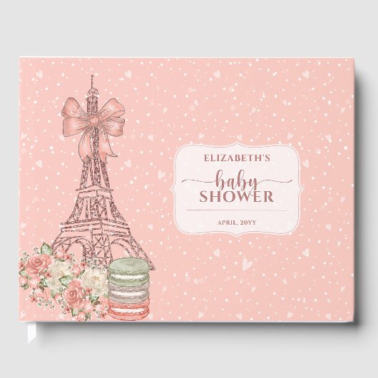 ロマンチックフランスの赤面ピンクベビーシャワーゲストブック ゲストブック (正面)