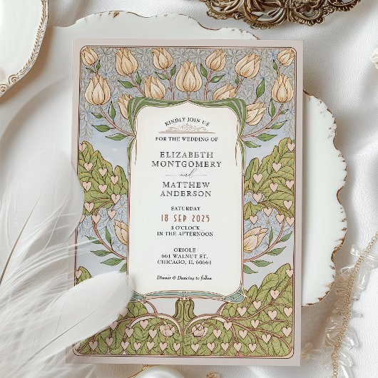 ロマンチックフローラつる植物結婚アールヌーボー 招待状