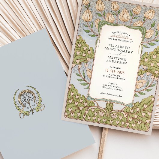 ロマンチックフローラつる植物結婚アールヌーボー 招待状