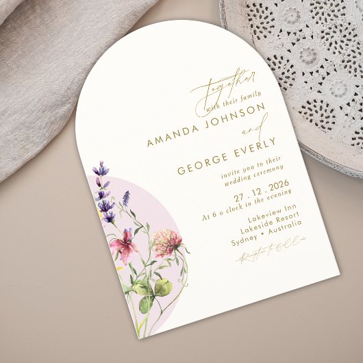 ロマンチックフローラアーチ春サマー秋の結婚式 招待状