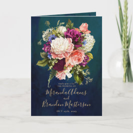 ロマンチックフローラエメラルドグリーン結婚金ゴールド 招待状