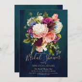 ロマンチックフローラエメラルドグリーン金ゴールドブライダルシャワー 招待状 (正面/裏面)