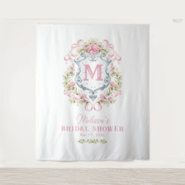 ロマンチックフローラクレストモノグラム |ブライダルへようこそ タペストリー