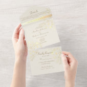 ロマンチックフローラシャンパン結婚金ゴールド オールインワン招待状 (貼ってはがせる)