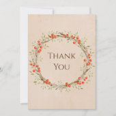 ロマンチックフローラスクリプトシンプルリース結婚の サンキューカード (正面)