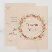 ロマンチックフローラスクリプトシンプルリース結婚の サンキューカード (正面/裏面)