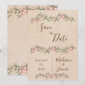 ロマンチックフローラスクリプトハンドドロッドシック結婚ズ セーブザデート (正面/裏面)