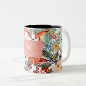 ロマンチックフローラソフトピンクグリーンピーチクラシックー ツートーンマグカップ (正面右)