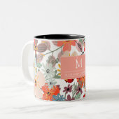 ロマンチックフローラソフトピンクグリーンピーチクラシックー ツートーンマグカップ (正面左)