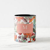 ロマンチックフローラソフトピンクグリーンピーチクラシックー ツートーンマグカップ (中央)