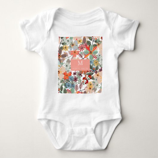 ロマンチックフローラソフトピンクグリーンピーチクラシックー ベビーボディスーツ (正面)