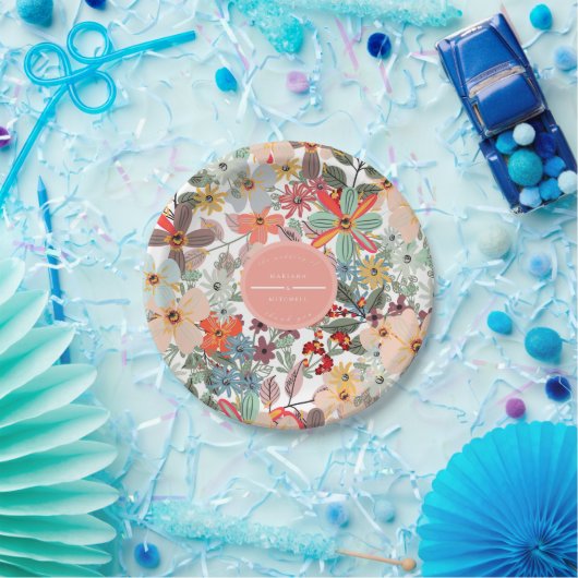 ロマンチックフローラソフトピンクグリーンピーチクラシックー ペーパープレート (パーティー)