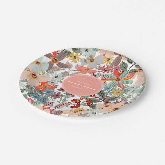 ロマンチックフローラソフトピンクグリーンピーチクラシックー ペーパープレート (アングル)