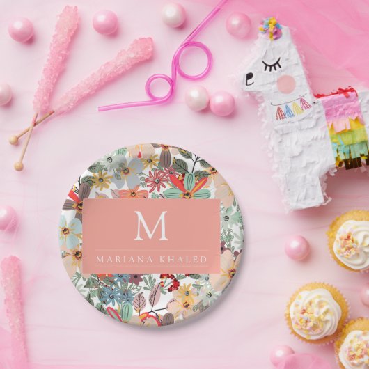 ロマンチックフローラソフトピンクグリーンピーチクラシックー ペーパープレート (パーティー)