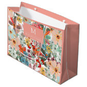 ロマンチックフローラソフトピンクグリーンピーチクラシックー ラージペーパーバッグ (正面アングル)