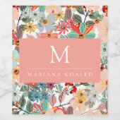 ロマンチックフローラソフトピンクグリーンピーチクラシックー ワインラベル (シングルラベル)