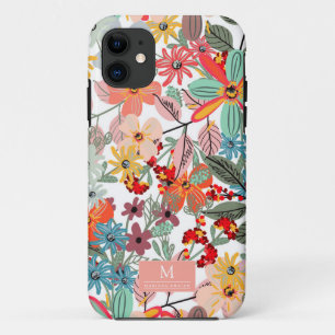 ロマンチックフローラソフトピンクグリーンピーチクラシックー iPhone 11 ケース