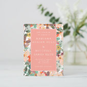 ロマンチックフローラソフトピンクグリーンピーチ招待状 ポストカード (スタンド正面)