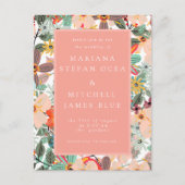 ロマンチックフローラソフトピンクグリーンピーチ招待状 ポストカード (正面)
